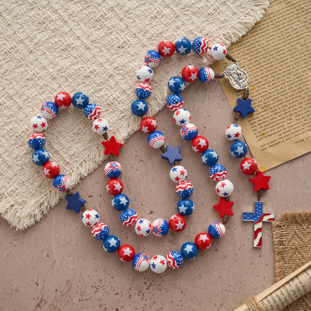 FREE Today: Two-Style Patriotic American Flag Cross Rosary with Red White Blue Stars & Stripes Beads - image 4