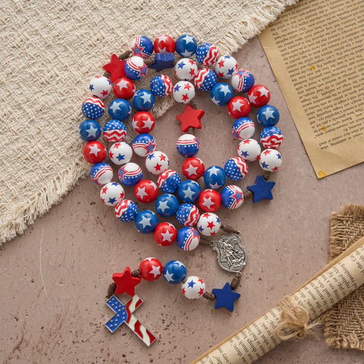Christianartworkshop Two-Style Patriotic American Flag Cross Rosary with Red White Blue Stars & Stripes Beads - image 3