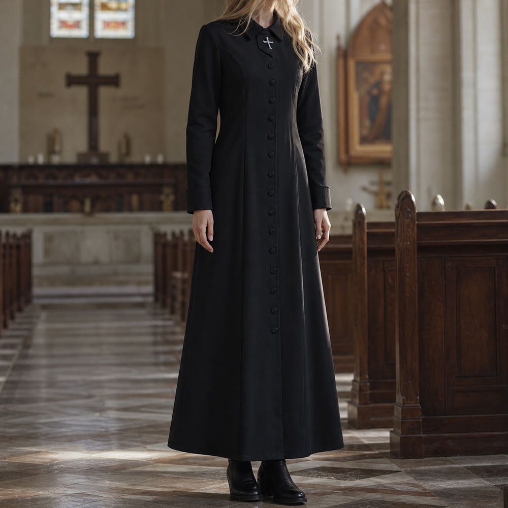 Christianartworkshop Women's Pastor Robe With Collar Cross Motif And Feminine Silhouette Women's Clergy Robe - image 3