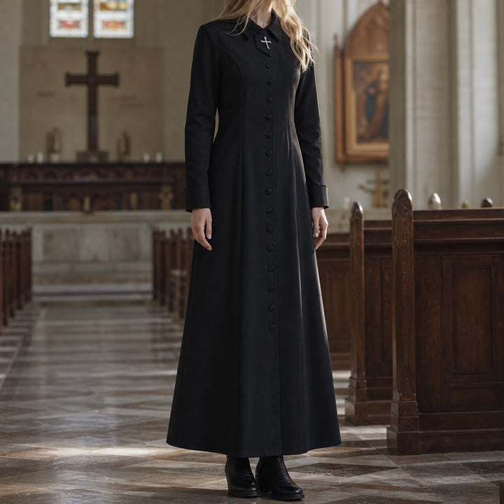 Christianartworkshop Women's Pastor Robe With Collar Cross Motif And Feminine Silhouette Women's Clergy Robe - image 3