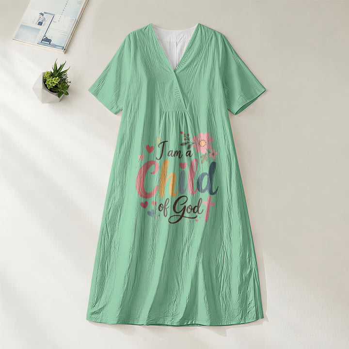 Christianartworkshop I Am a Child of God Floral & Heart V-Neck Short Sleeve Midi Dress - Green - 4XL - image 8