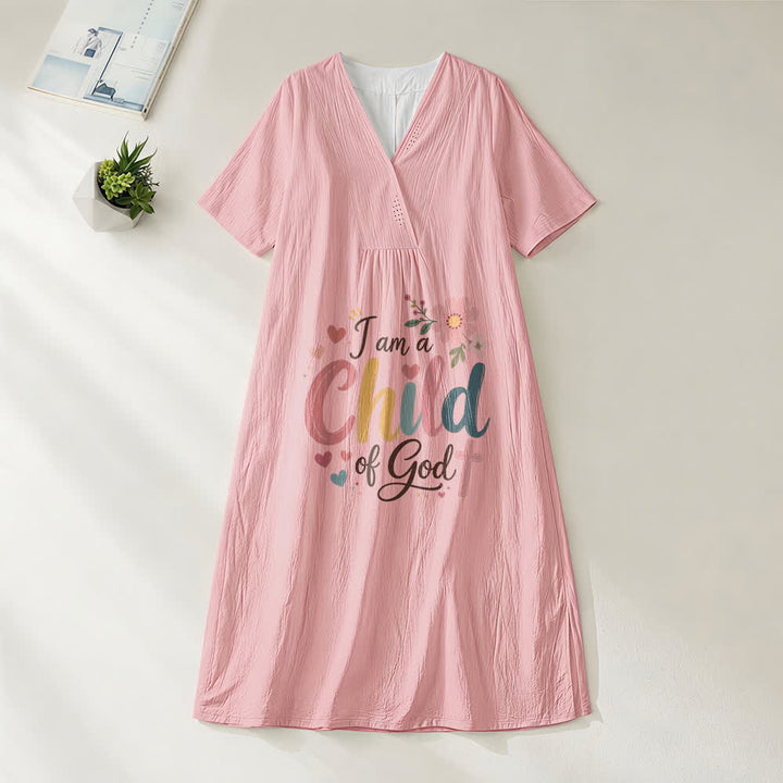 Christianartworkshop I Am a Child of God Floral & Heart V-Neck Short Sleeve Midi Dress - Pink - 4XL - image 3