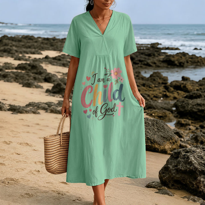 Christianartworkshop I Am a Child of God Floral & Heart V-Neck Short Sleeve Midi Dress - image 10
