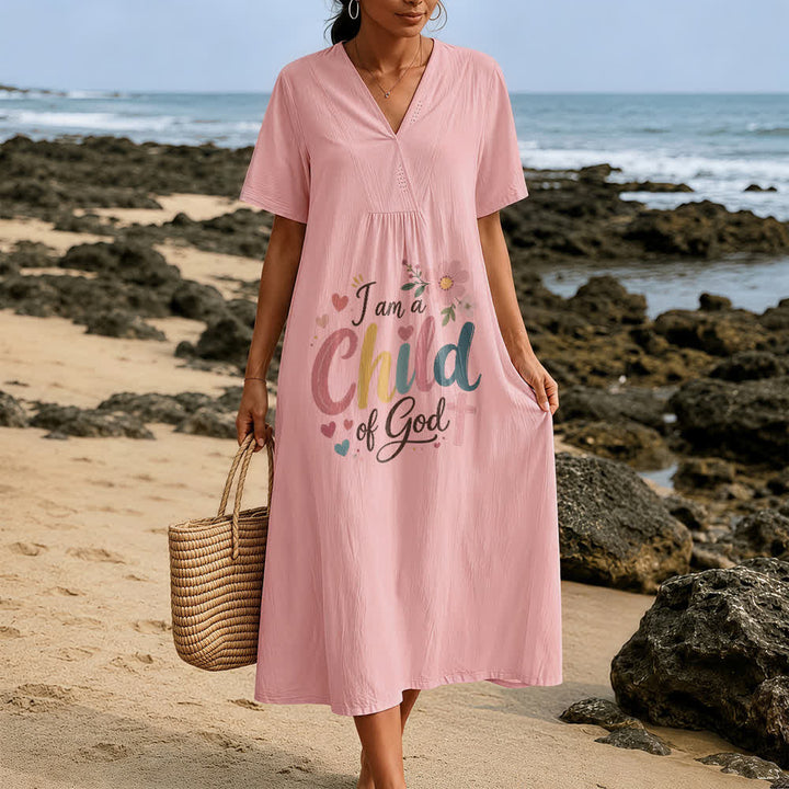 Christianartworkshop I Am a Child of God Floral & Heart V-Neck Short Sleeve Midi Dress - image 4