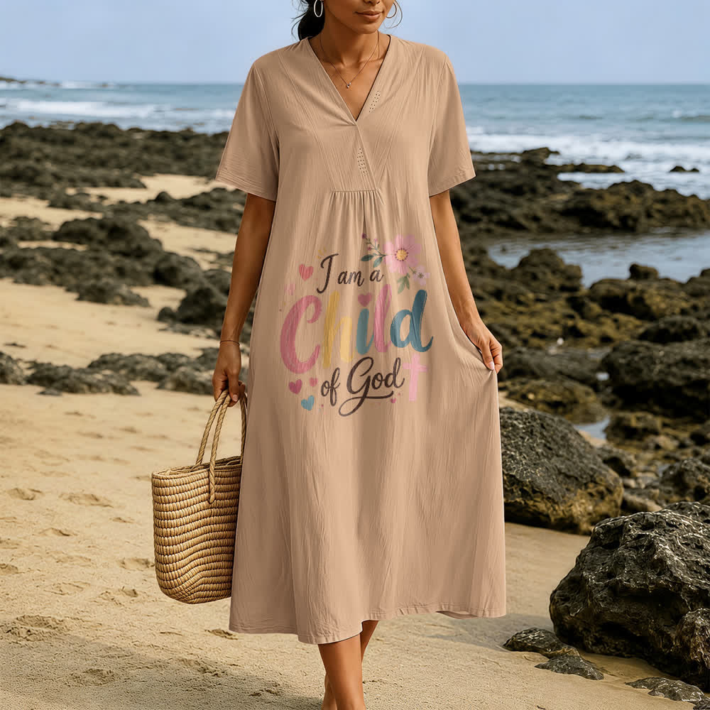 Christianartworkshop I Am a Child of God Floral & Heart V-Neck Short Sleeve Midi Dress - image 8