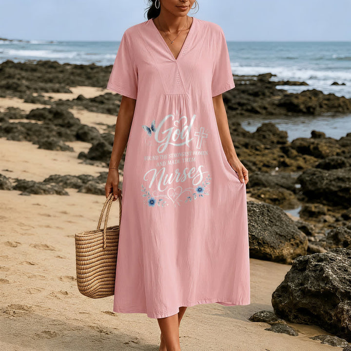 Christianartworkshop God Found the Strongest Women and Made Them Nurses Inspirational V-Neck Short Sleeve Midi Dress - image 3