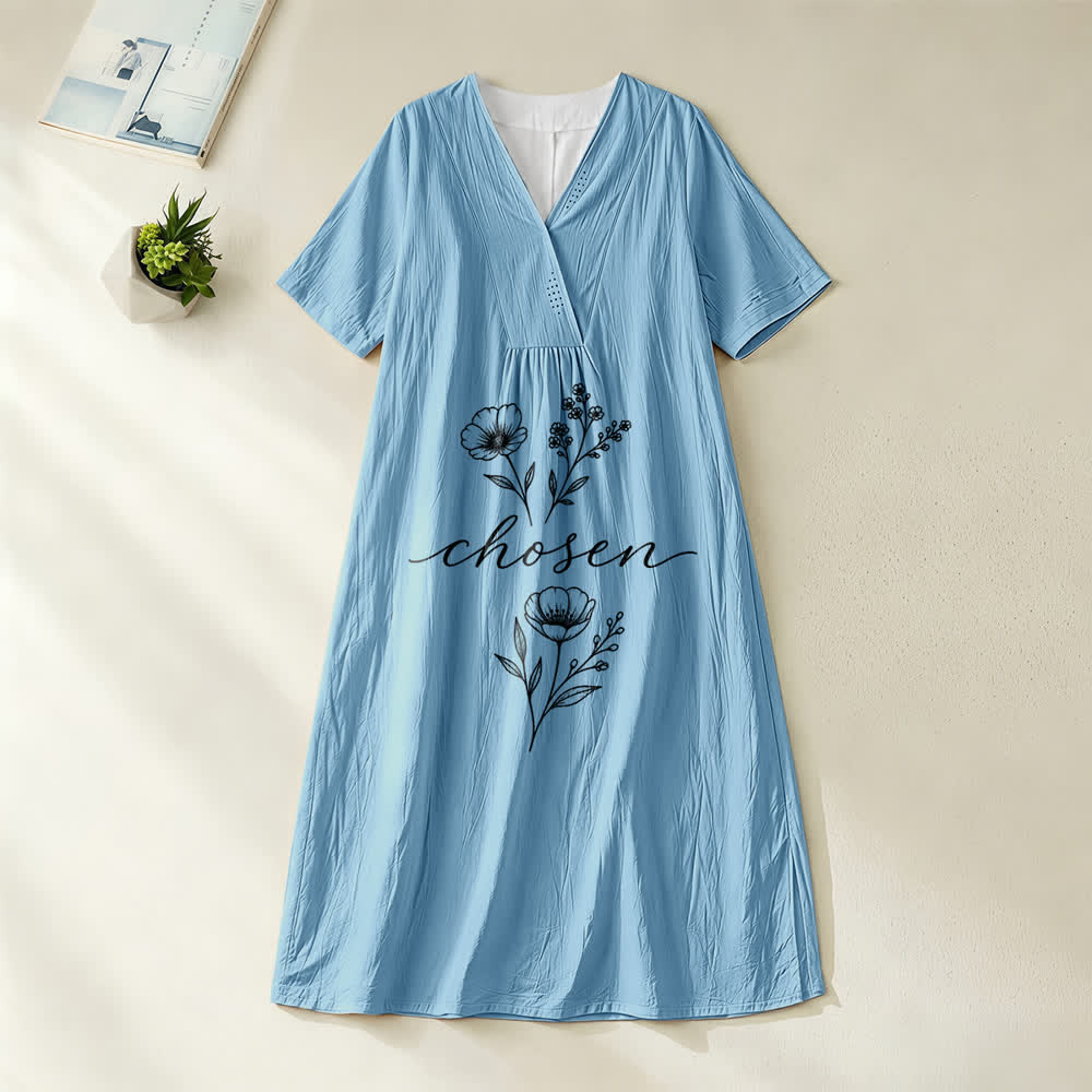 v-neck short sleeve midi dress AE Short Sleeve V-Neck Midi Dress