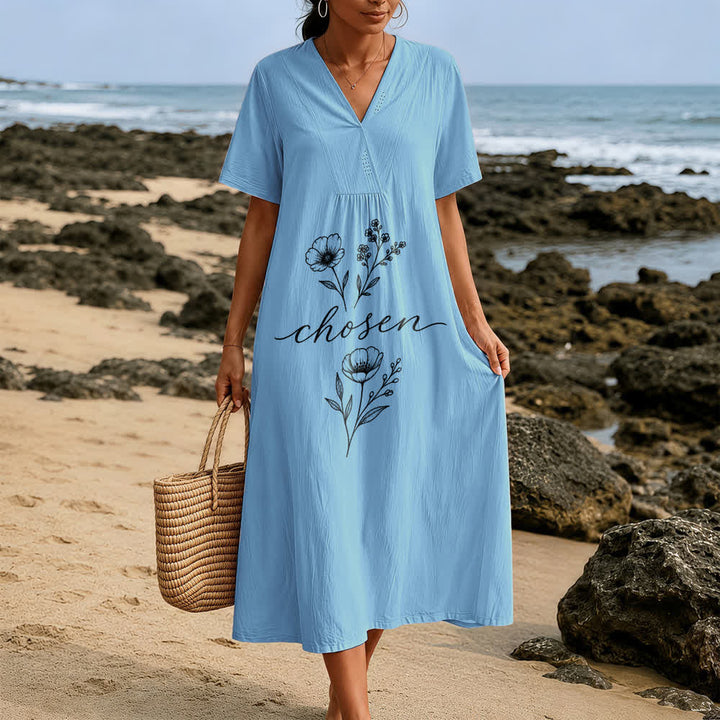Christianartworkshop Inspirational Chosen Floral Accent V-Neck Short Sleeve Midi Dress - image 3