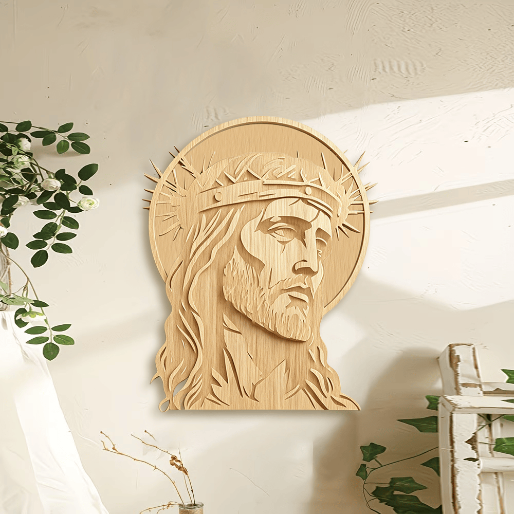 Christianartworkshop Timeless Thorn Crown Holy Face Wooden Wall Plaque: Emblem of Mercy and Sacrifice - image 0