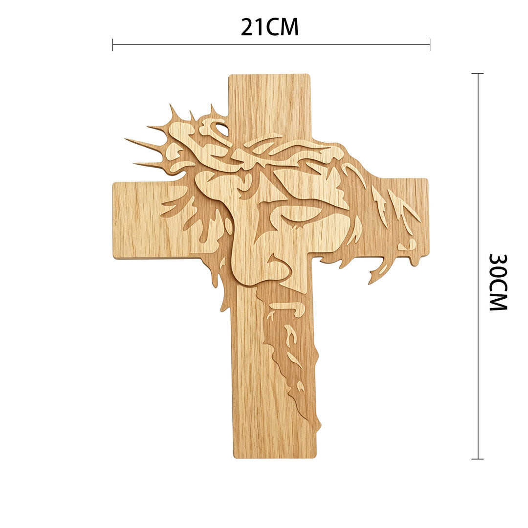 Christianartworkshop Jesus Closed-Eye Meditative Holy Face Thorn Crown Cross Wooden Wall Plaque: Emblem of Mercy - 8.27''*11.81''*0.2''/21*30*0.5cm - image 4