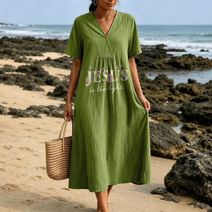 Christianartworkshop Jesus Is The Light Floral Butterfly V-Neck Short Sleeve Midi Dress - image 11