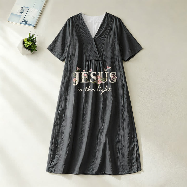 Christianartworkshop Jesus Is The Light Floral Butterfly V-Neck Short Sleeve Midi Dress - Black - 4XL - image 8