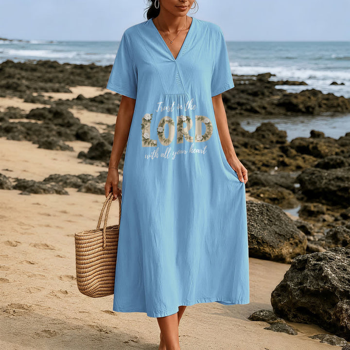Christianartworkshop Trust In The Lord With All Your Heart Floral V-Neck Short Sleeve Midi Dress - image 5
