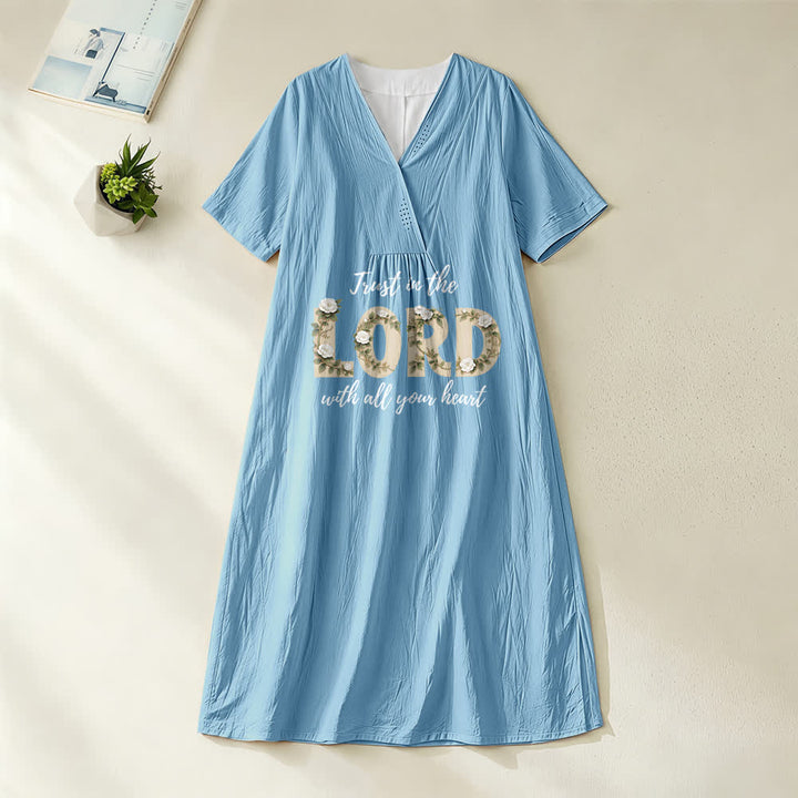 Christianartworkshop Trust In The Lord With All Your Heart Floral V-Neck Short Sleeve Midi Dress - Blue - 4XL - image 4