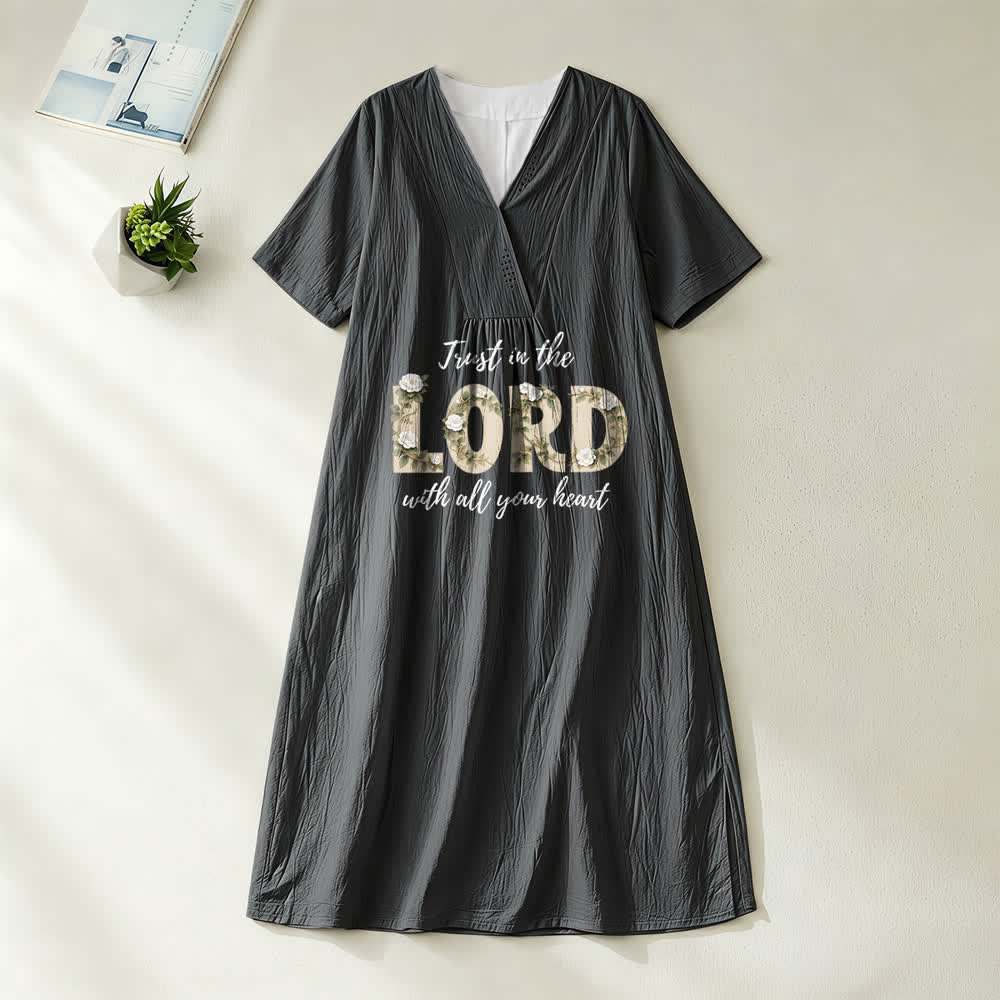 Christianartworkshop Trust In The Lord With All Your Heart Floral V-Neck Short Sleeve Midi Dress - Black - 4XL - image 8