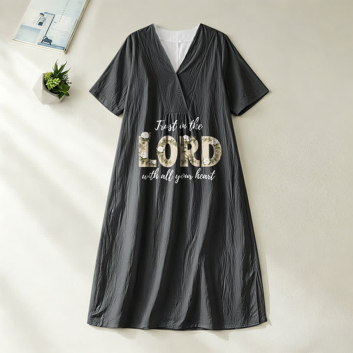 Christianartworkshop Trust In The Lord With All Your Heart Floral V-Neck Short Sleeve Midi Dress - Black - 4XL - image 8