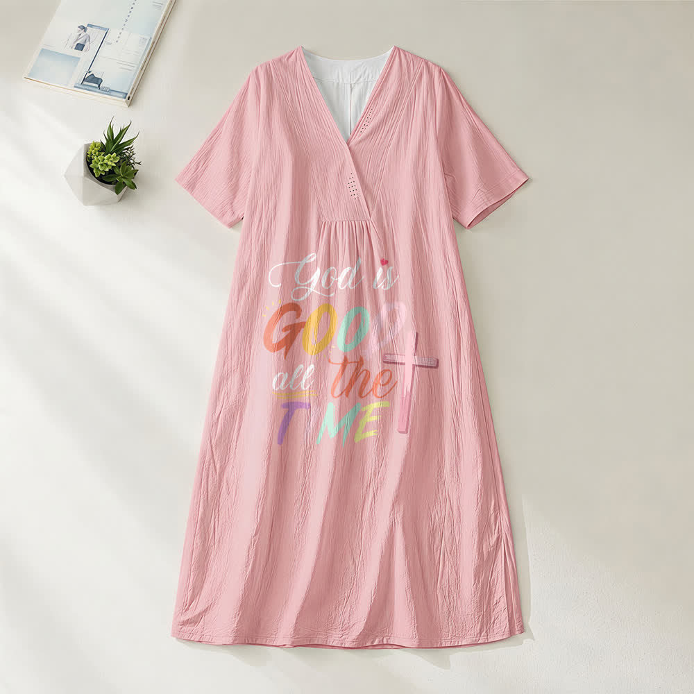 Christianartworkshop Faith-Inspired "God Is Good All The Time" V-Neck Short Sleeve Midi DressChristianartworkshop Faith-Inspired "God Is Good All The Time" V-Neck Short Sleeve Midi Dress - Pink - 4XL - image 8