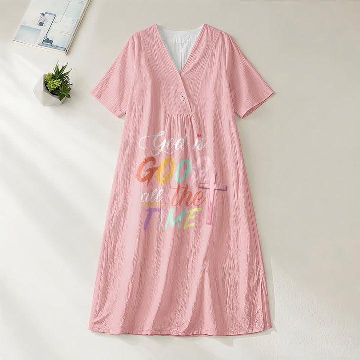 Christianartworkshop Faith-Inspired "God Is Good All The Time" V-Neck Short Sleeve Midi DressChristianartworkshop Faith-Inspired "God Is Good All The Time" V-Neck Short Sleeve Midi Dress - Pink - 4XL - image 8