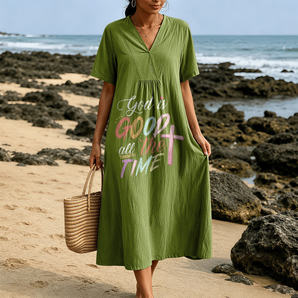Christianartworkshop Faith-Inspired "God Is Good All The Time" V-Neck Short Sleeve Midi DressChristianartworkshop Faith-Inspired "God Is Good All The Time" V-Neck Short Sleeve Midi Dress - image 11