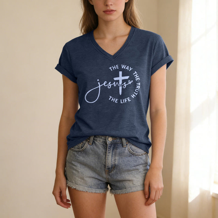 Christianartworkshop "Jesus The Way The Truth The Life" Circle Cross Casual V-neck T-shirt - image 21