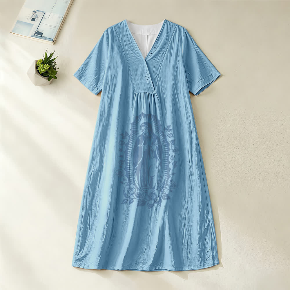 Christianartworkshop Our Lady of Guadalupe Silhouette V-Neck Short Sleeve Midi Dress - Blue - 4XL - image 1