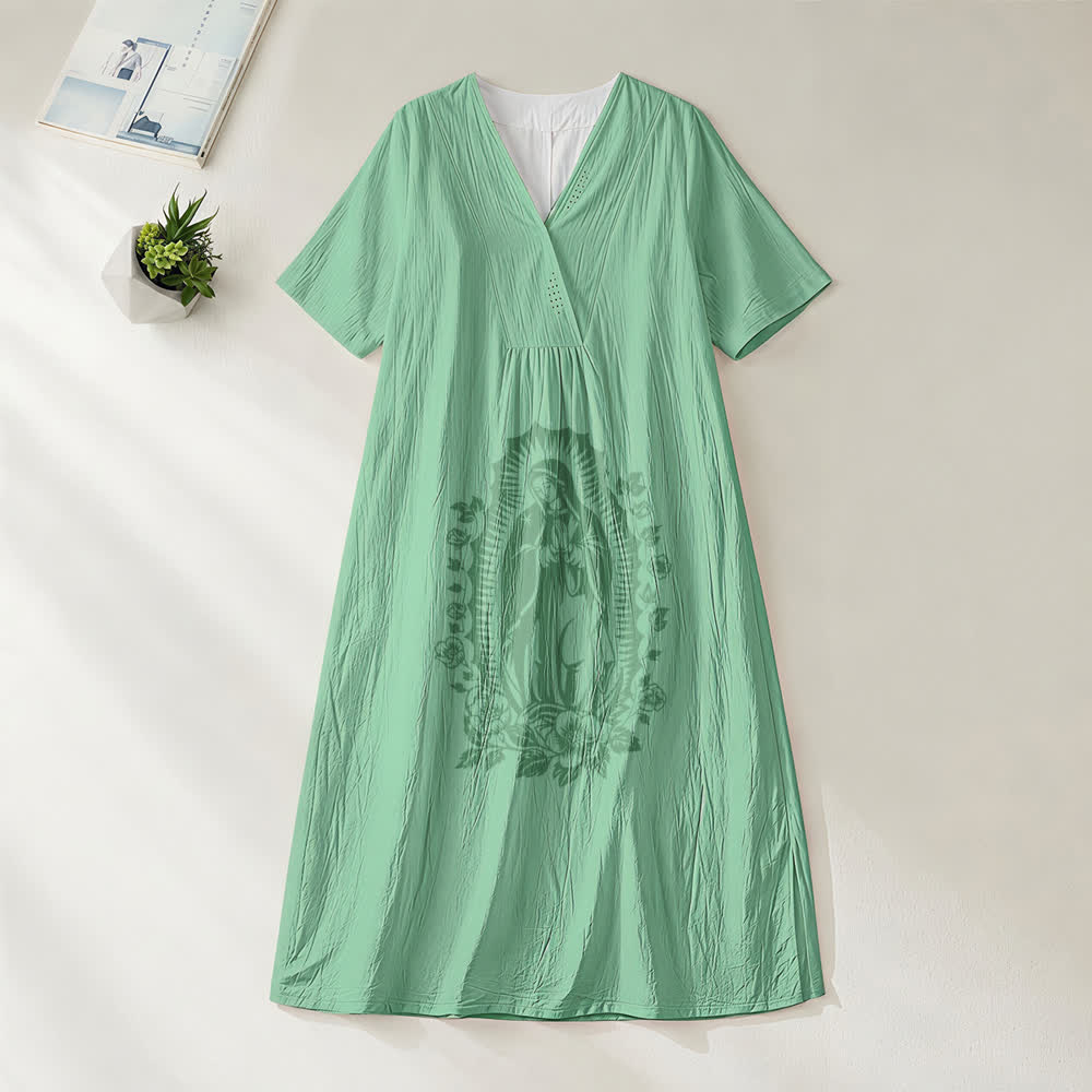 Christianartworkshop Our Lady of Guadalupe Silhouette V-Neck Short Sleeve Midi Dress - Green - 4XL - image 4