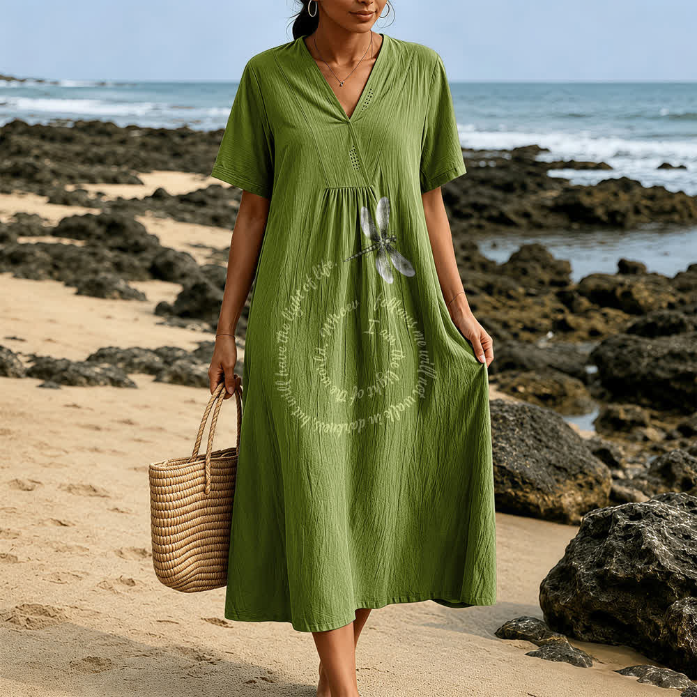 Christianartworkshop Relaxed Fit Dragonfly & Inspirational Verse V-Neck Short Sleeve Midi Dress - image 11