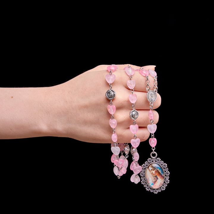 FREE Today: Gradient Frosted Heart Glass Bead Seven Sorrows Rosary with Our Lady Portrait Pendant - image 12