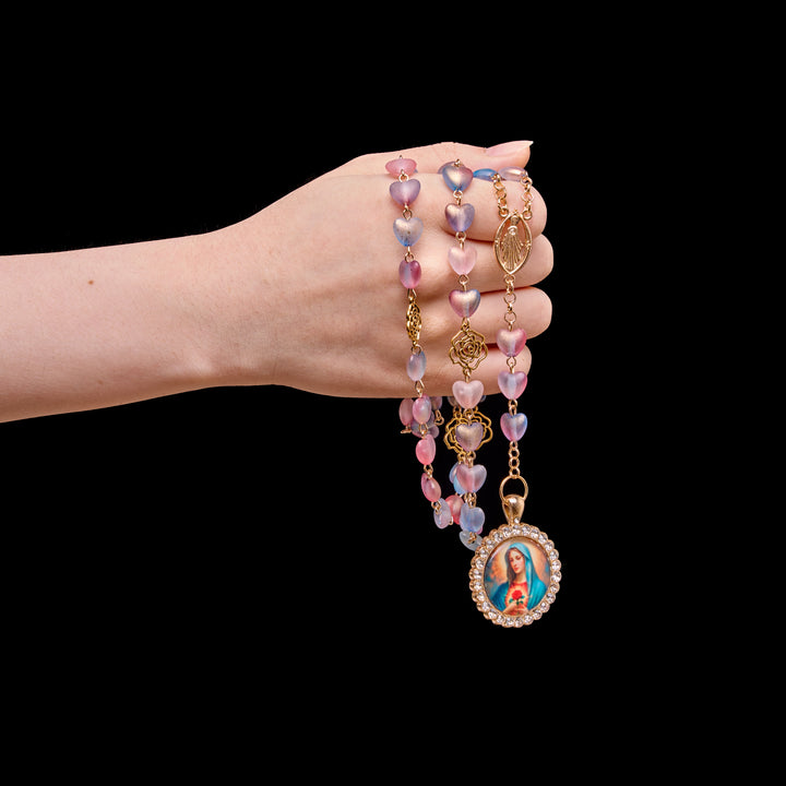 FREE Today: Gradient Frosted Heart Glass Bead Seven Sorrows Rosary with Our Lady Portrait Pendant - image 2