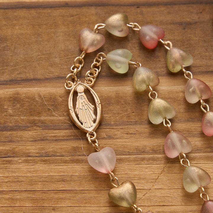 Christianartworkshop Gradient Frosted Heart Glass Bead Seven Sorrows Rosary with Our Lady Portrait Pendant - image 19