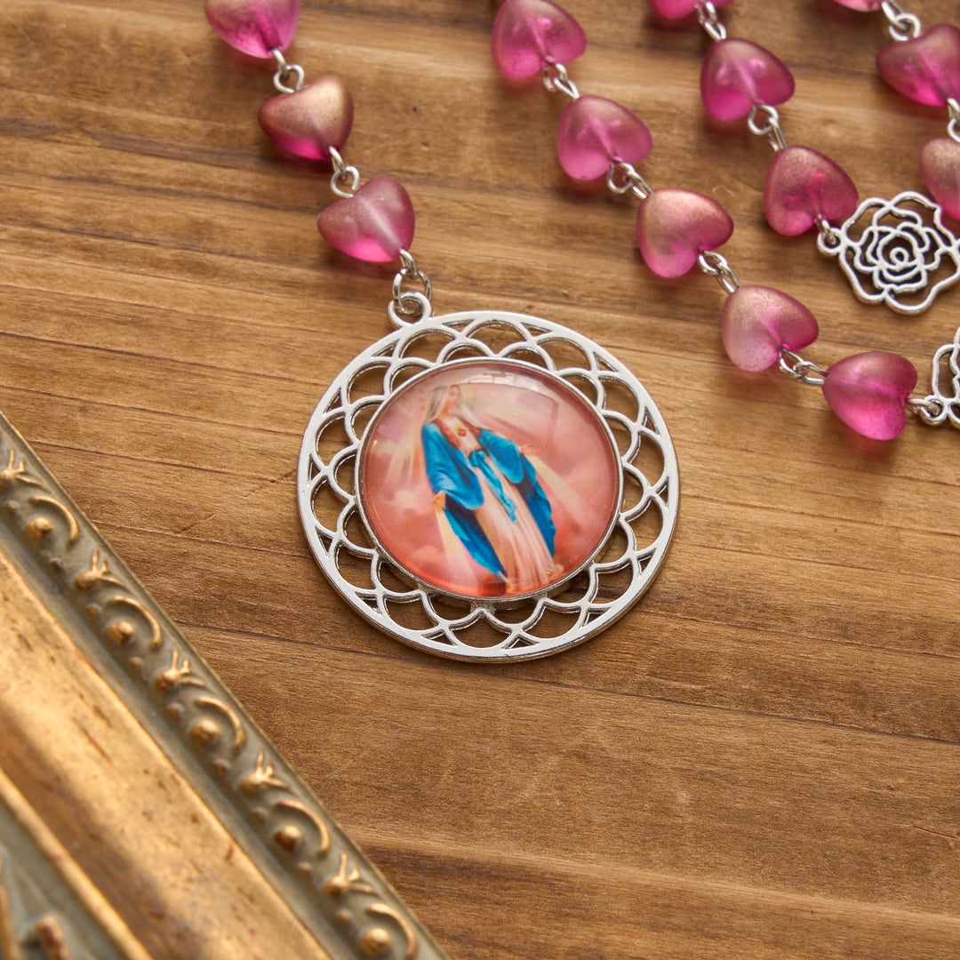 Christianartworkshop Gradient Frosted Heart Glass Bead Seven Sorrows Rosary with Our Lady Portrait Pendant - image 10