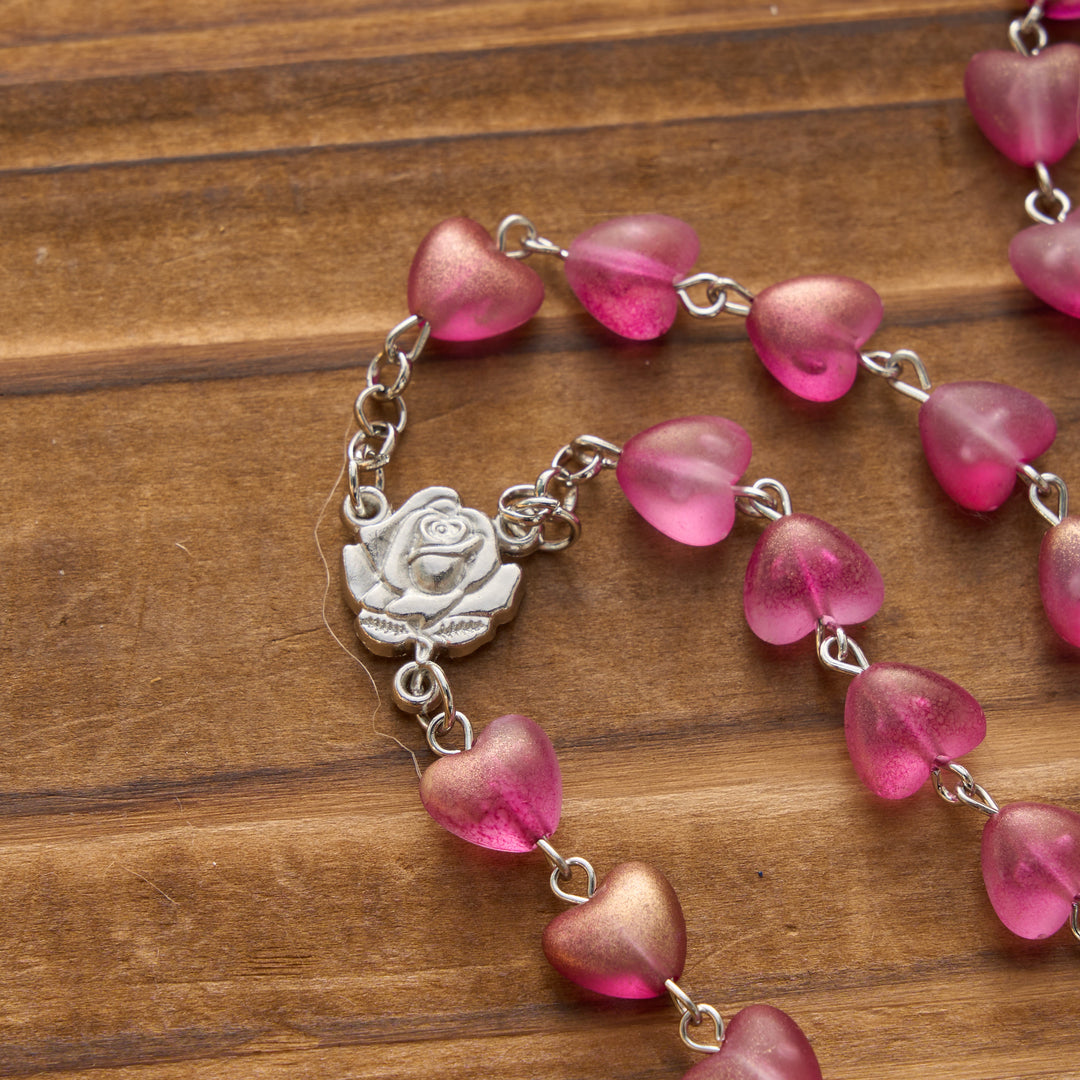 Christianartworkshop Gradient Frosted Heart Glass Bead Seven Sorrows Rosary with Our Lady Portrait Pendant - image 9