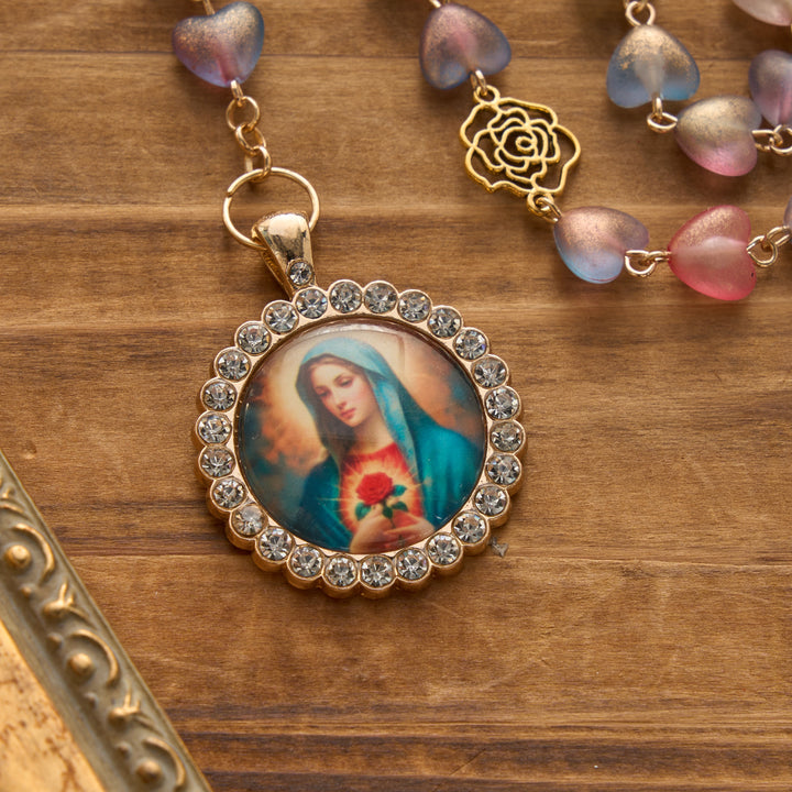 FREE Today: Gradient Frosted Heart Glass Bead Seven Sorrows Rosary with Our Lady Portrait Pendant - image 5