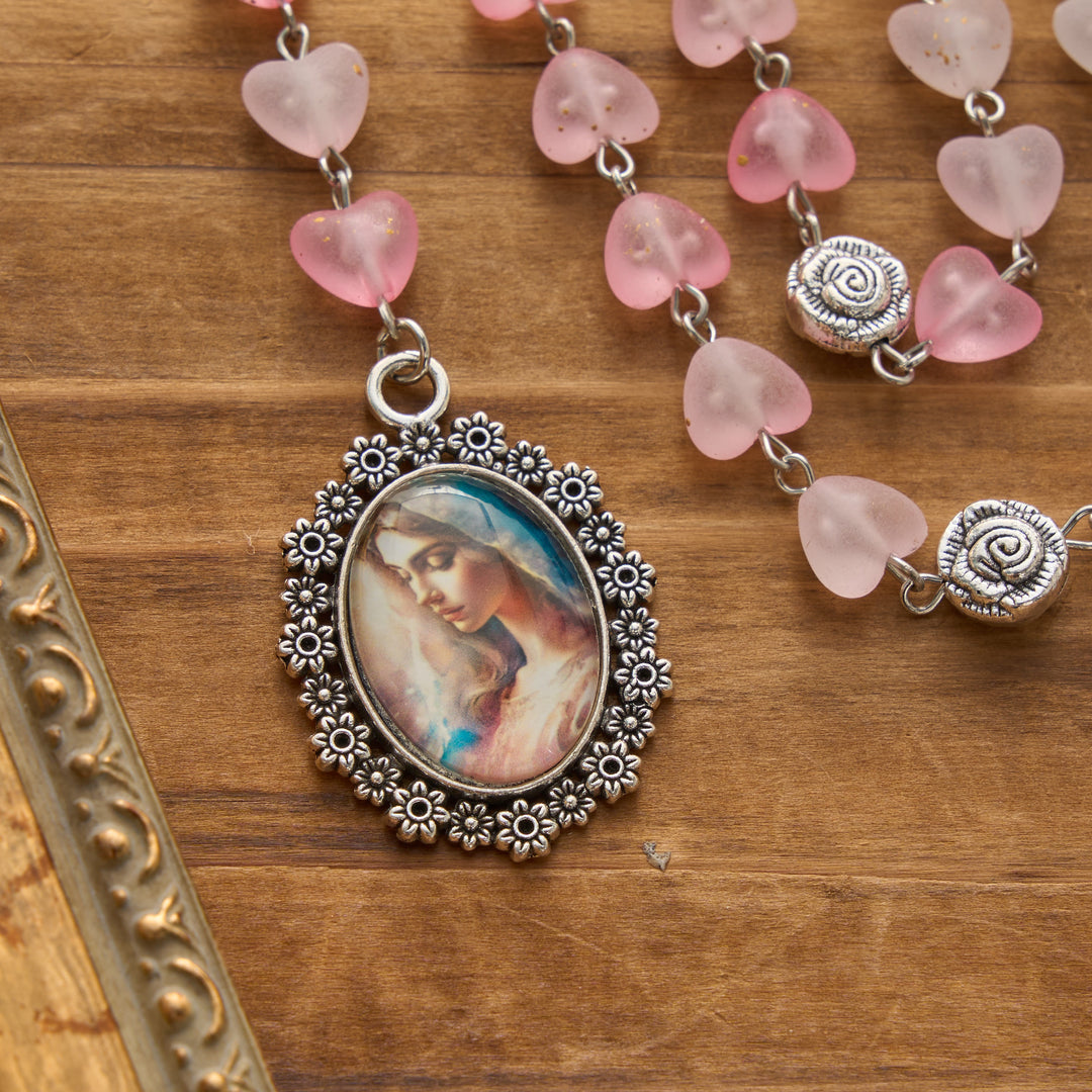 FREE Today: Gradient Frosted Heart Glass Bead Seven Sorrows Rosary with Our Lady Portrait Pendant - image 15