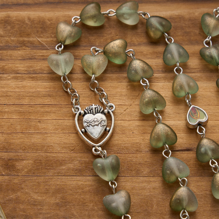 Christianartworkshop Gradient Frosted Heart Glass Bead Seven Sorrows Rosary with Our Lady Portrait Pendant - image 24