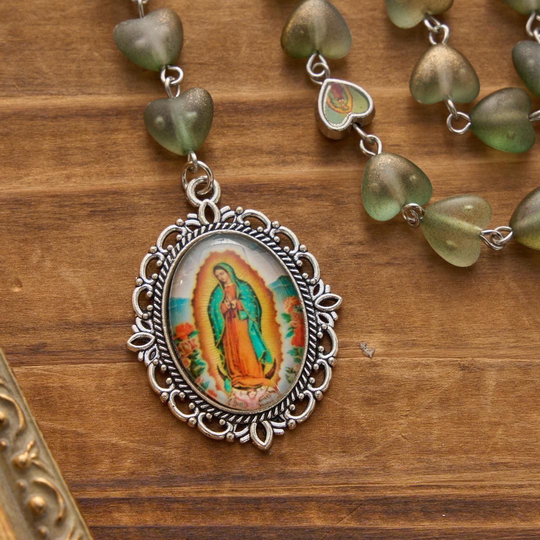 FREE Today: Gradient Frosted Heart Glass Bead Seven Sorrows Rosary with Our Lady Portrait Pendant - image 25