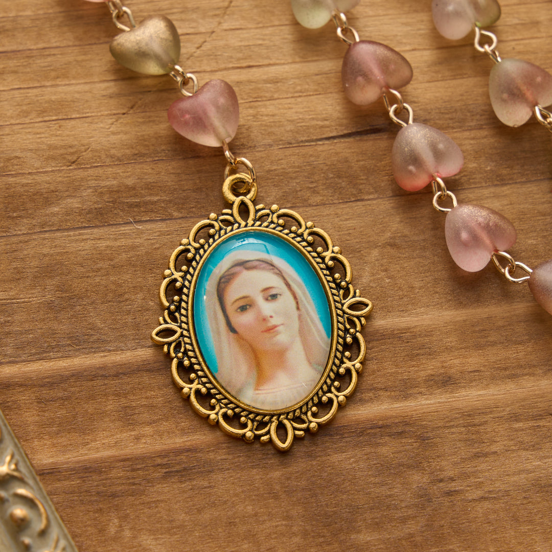 FREE Today: Gradient Frosted Heart Glass Bead Seven Sorrows Rosary with Our Lady Portrait Pendant - image 20