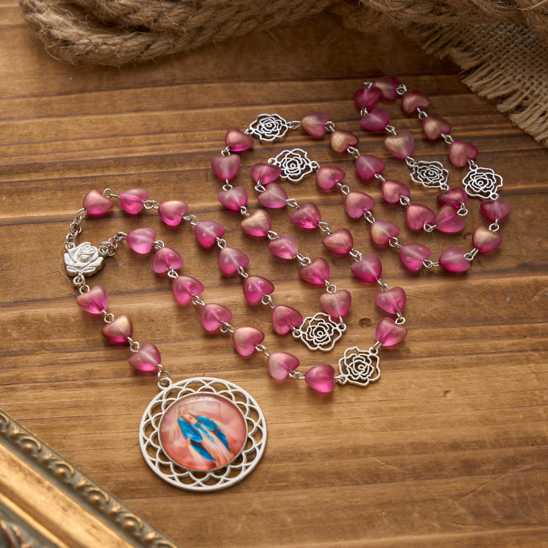 FREE Today: Gradient Frosted Heart Glass Bead Seven Sorrows Rosary with Our Lady Portrait Pendant - Purple - image 6