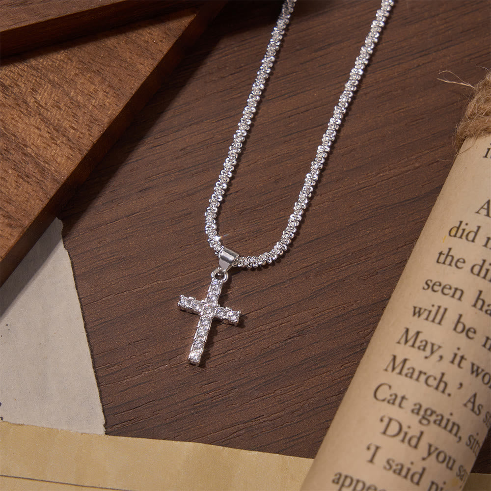 FREE Today: Full Pave Zircon Dainty Cross Tennis Chain Matching Necklace & Bracelet - Necklace - image 3