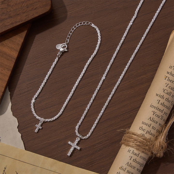 FREE Today: Full Pave Zircon Dainty Cross Tennis Chain Matching Necklace & Bracelet - image 2