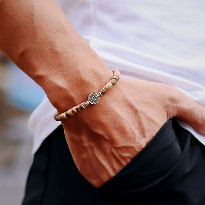 FREE Today: Stretch Natural Stone Bead Bracelet with Embossed St. Benedict Medal Spacers: A Symbol of Divine Protection - image 10