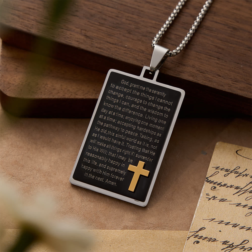 FREE Today: Two-Tone Rectangular Tag Serenity Prayer Engraved Necklace with Raised Gold Cross - image 2