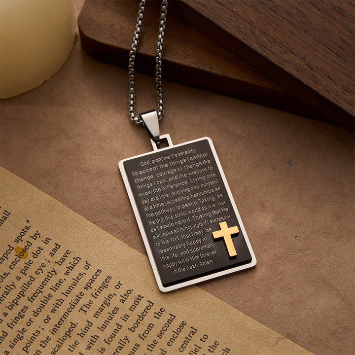 FREE Today: Two-Tone Rectangular Tag Serenity Prayer Engraved Necklace with Raised Gold Cross - image 3