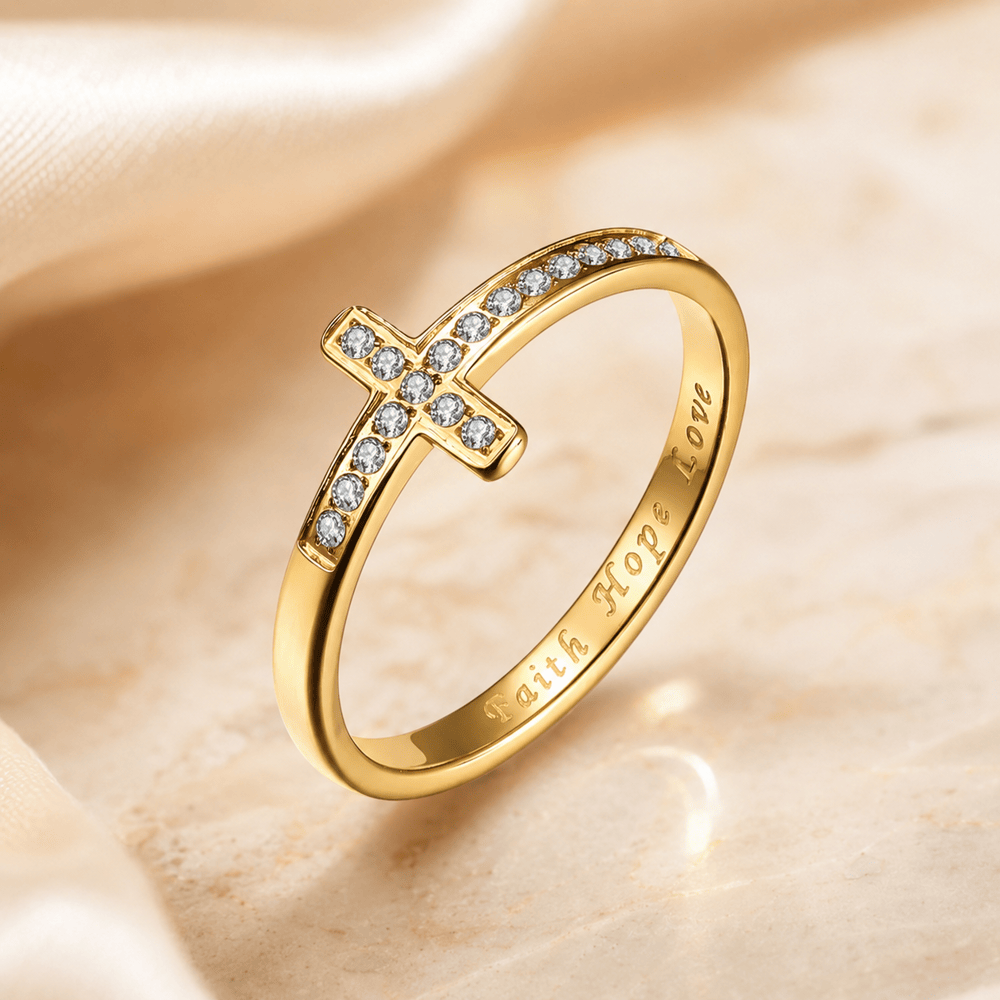 Christianartworkshop Faith Hope Love Engraved Cross Ring with Golden & Silver Two Colors - Golden - US 10 - image 3
