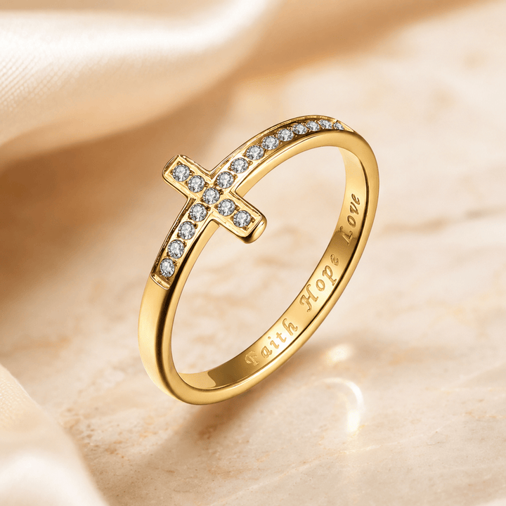 Christianartworkshop Faith Hope Love Engraved Cross Ring with Golden & Silver Two Colors - Golden - US 10 - image 3