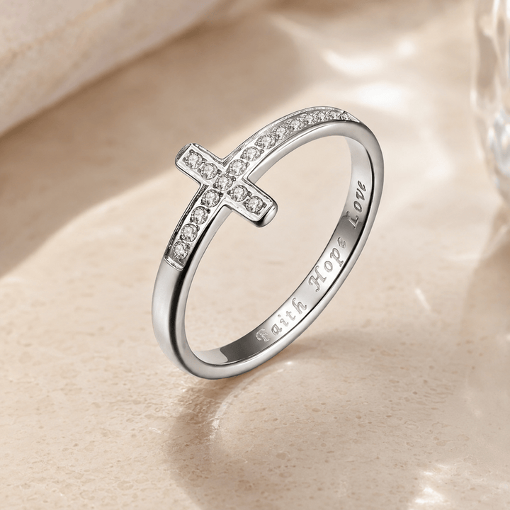 FREE Today: Faith Hope Love Engraved Cross Ring with Golden & Silver Two Colors - Silver - US 10 - image 6