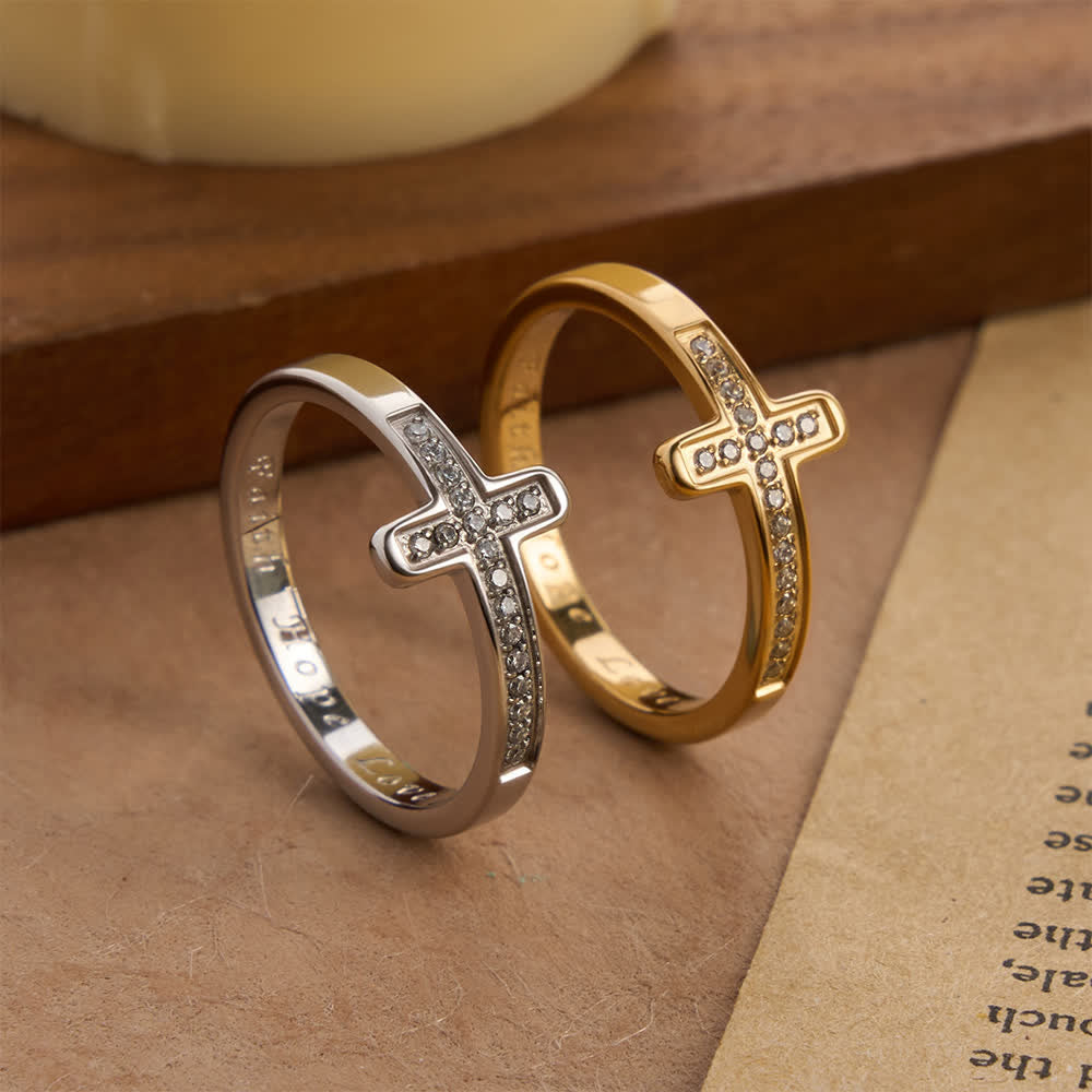 Christianartworkshop Faith Hope Love Engraved Cross Ring with Golden & Silver Two Colors - image 2