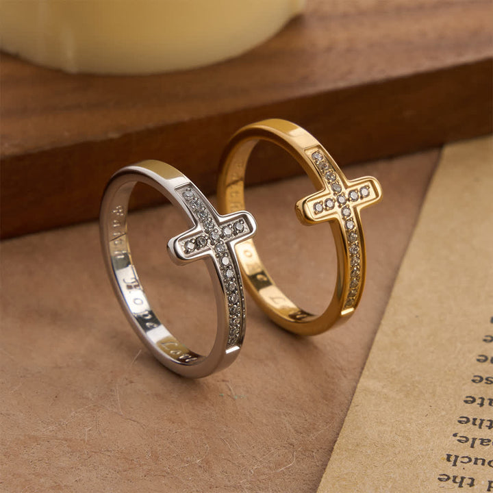 FREE Today: Faith Hope Love Engraved Cross Ring with Golden & Silver Two Colors - image 2