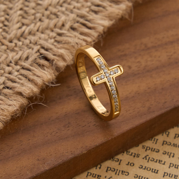 Christianartworkshop Faith Hope Love Engraved Cross Ring with Golden & Silver Two Colors - image 4