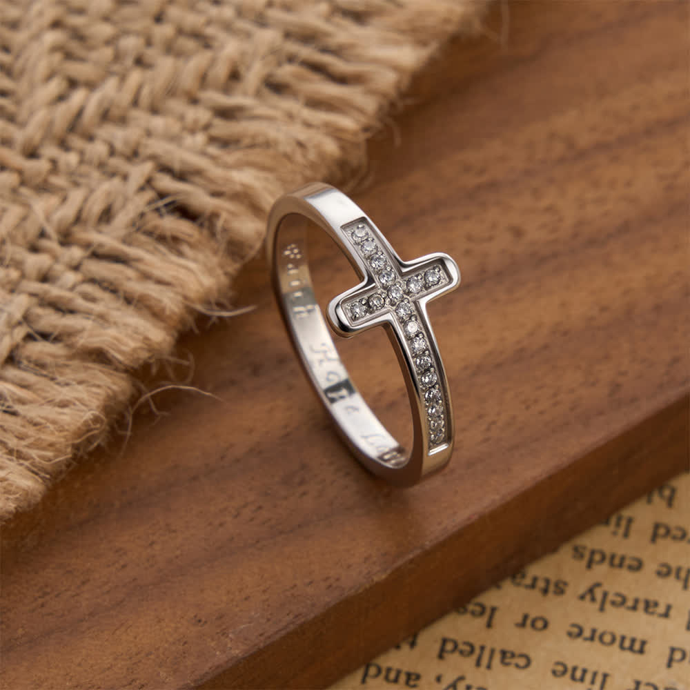 Christianartworkshop Faith Hope Love Engraved Cross Ring with Golden & Silver Two Colors - image 8